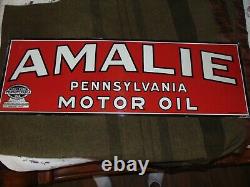 Vintage 1947 Tin Amalie Pa Motor Oil Gas Station Tool Dealer Sign