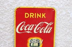 Vintage 1948 Coca Cola Bottle Embossed Tin Bottle Sign