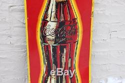Vintage 1948 Coca Cola Bottle Embossed Tin Bottle Sign