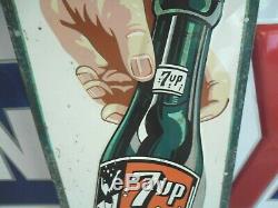 Vintage 1950 7up Embossed Tin Sign 43 X 12-3/4 Fresh Up With 7up Vert. Sign