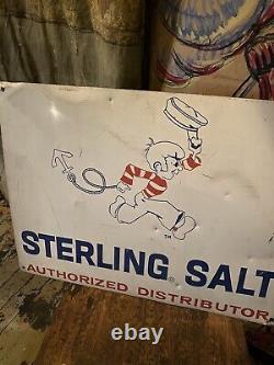 Vintage 1950'S Sterling Morton Salt Painted LITHO Tin Tacker SIGN Advertising