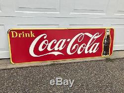 Vintage 1950's 57 Drink Coca Cola Bottle Soda Pop Single Sided Tin Metal Sign
