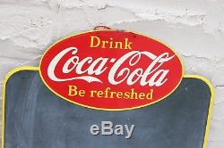 Vintage 1950's Coca Cola Tin Menu Board Soda Pop Metal Sign Advertising