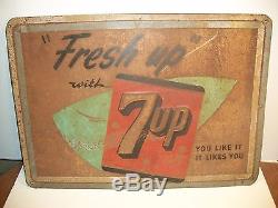 Vintage 1950`s Embossed Tin 7 Up Store Sign / Gas Station-27 1/8 Wide X 19 1/8