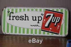 Vintage 1950's Fresh UP With 7UP 7 UP soda pop embossed tin advertising sign HTF