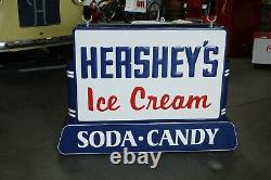 Vintage 1950's Hershey's Ice Cream Soda' Candy Double Sided Tin Sign