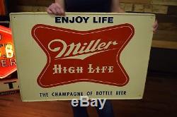 Vintage 1950's Miller High Life Beer Tin Sign Nice clean shape Bar Breweriana