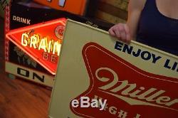 Vintage 1950's Miller High Life Beer Tin Sign Nice clean shape Bar Breweriana