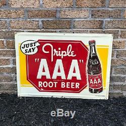 Vintage 1950's Tripple AAA Root Beer Tin Tacker Embossed Metal Sign Soda Mint