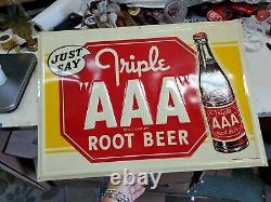 Vintage 1950's Tripple AAA Root Beer Tin Tacker Embossed Metal Sign Soda Mint