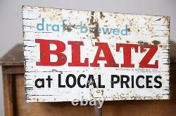Vintage 1950s BLATZ Tin Sign Beer Bottle Ice Skater Bar Advertising for Parts