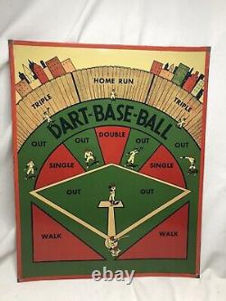 Vintage 1950s Clown Shoot Dart Base Ball Metal Tin Sign Game