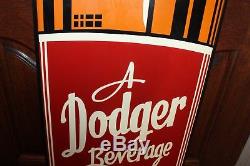 Vintage 1950s DODGER COLA die-cut Bottle Tin Advertising Sign NOS 65