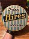 Vintage 1950s Drink Hires Root Beer Tin Round Sign Celluloid Rare Metal