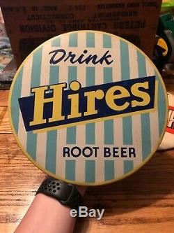 Vintage 1950s Drink Hires Root Beer Tin Round Sign Celluloid Rare Metal