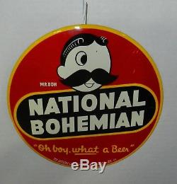 Vintage 1950s National Bohemian Beer Mr. Boh Tin TOC Button Sign Baltimore MD