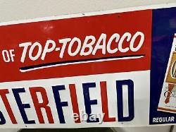 Vintage 1950s Original Chesterfield Cigarettes Litho Tin Sign Embossed 34x12