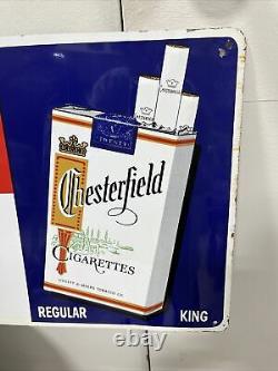 Vintage 1950s Original Chesterfield Cigarettes Litho Tin Sign Embossed 34x12