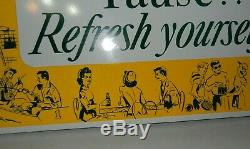 Vintage 1950s Pause Refresh Yourself Coca Cola Tin TOC Advertising Sign Bottle