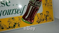 Vintage 1950s Pause Refresh Yourself Coca Cola Tin TOC Advertising Sign Bottle