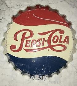 Vintage 1950s Pepsi Cola Bottle Cap Tin 19 Display Sign