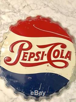 Vintage 1950s Pepsi Cola Bottle Cap Tin 19 Display Sign