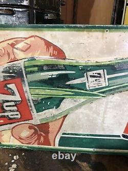 Vintage 1950s Seven-Up 7UP Soda Bottle Metal Tin Advertising Sign
