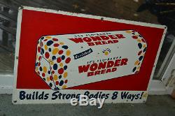 Vintage 1950s Wonder Bread Original Tin Sign 20x12.5 Builds Strong Bodies 8 Ways