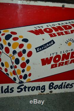 Vintage 1950s Wonder Bread Original Tin Sign 20x12.5 Builds Strong Bodies 8 Ways