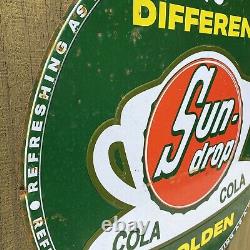 Vintage 1954 Sun Drop Soda Sign Store Cola Drink Gas Oil 22 Tin Tacker RARE