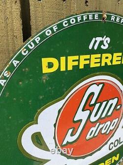 Vintage 1954 Sun Drop Soda Store Cola Drink Gas Oil 22 Tin Tacker RARE Sign
