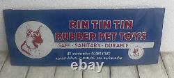 Vintage 1956 Screen Gems Rin Tin Tin Dog Supply Blue Metal Rubber Pet Toys Sign