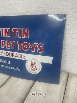 Vintage 1956 Screen Gems Rin Tin Tin Dog Supply Blue Metal Rubber Pet Toys Sign