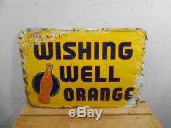 Vintage 1956 Wishing Well Orange Cola 27 X 19 Soda Bottle Tin Sign Rare