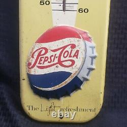 Vintage 1957 Have A Pepsi Cola Soda Tin Embossed Thermometer 27 Sign ORIGINAL