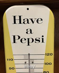 Vintage 1957 Have A Pepsi, The Light refreshment Tin Embossed Thermometer 27 NM
