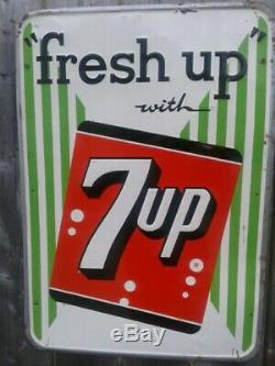Vintage 1960 7up Embossed Tin Sign FREE SHIPPING CANADA WIDE -