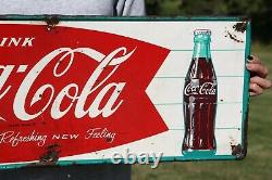 Vintage 1960's Coca Cola Fishtail Sign Bottle Metal Tin 31 3/4 x 11 3/4 MCA 43