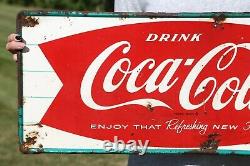 Vintage 1960's Coca Cola Fishtail Sign Bottle Metal Tin 31 3/4 x 11 3/4 MCA 43