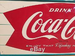 Vintage 1960's Enameled Tin Coca-Cola Fishtail Sign