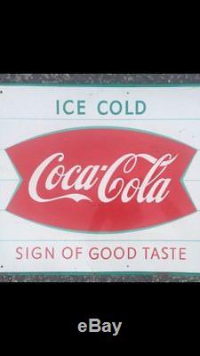 Vintage 1960s Fishtail Coca Cola Tin Sign Sign Of Good Taste Store Soda Coke
