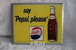 Vintage 1960s Say Pepsi Please Tin Over Cardboard Easel-back Sign