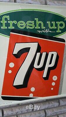 Vintage 1961 Fresh UP with 7UP Embossed Tin Sign Self Framed