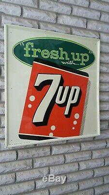 Vintage 1961 Fresh UP with 7UP Embossed Tin Sign Self Framed