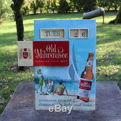Vintage 1963 Old Milwaukee Beer Tin Display Sign Schlitz Calendar Beach Marine