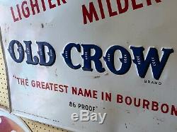Vintage 1965 Old Crow Bourbon Embossed Tin Sign Frankfurt, KY Great Image