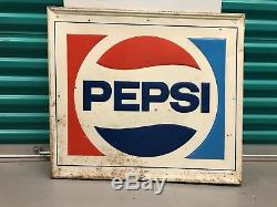 Vintage 1970's Pepsi Cola Old Tin Metal Embossed Sign, 30 x 26.5, Made in USA