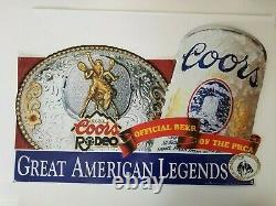 Vintage 1993 Coors Beer PRCA Pro Rodeo Metal Tin Beer Sign Man Cave 28x18