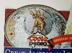 Vintage 1993 Coors Beer PRCA Pro Rodeo Metal Tin Beer Sign Man Cave 28x18