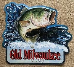 Vintage 1996 Old Milwaukee Beer Bass Fishing Tin Metal Sign (24 x 21) NOS